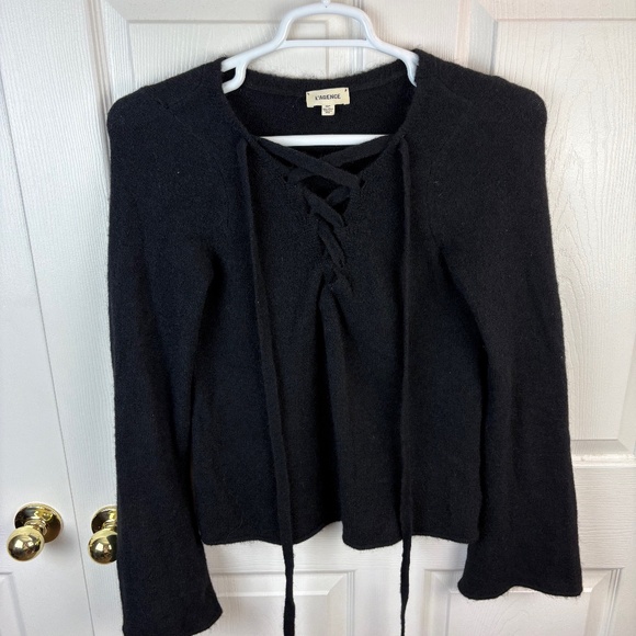 L'Agence Candela Flared Sleeve Lace Up Sweater Black - Picture 1 of 4